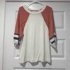 Women's Raglan Jersey Top - Ivory with Terracotta Sleeves